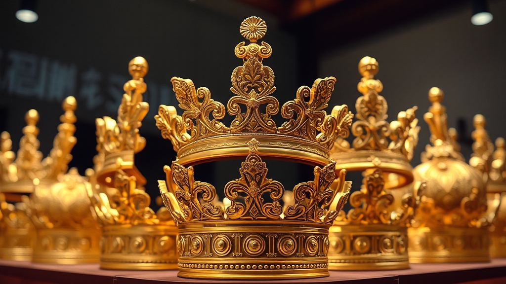 104년 만의 만남: 금관 6점 전시 (realistic 스타일)