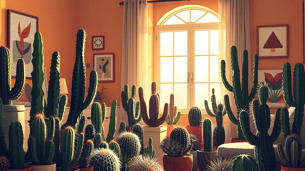 선인장과 생활: 인테리어 효과 (illustration 스타일)