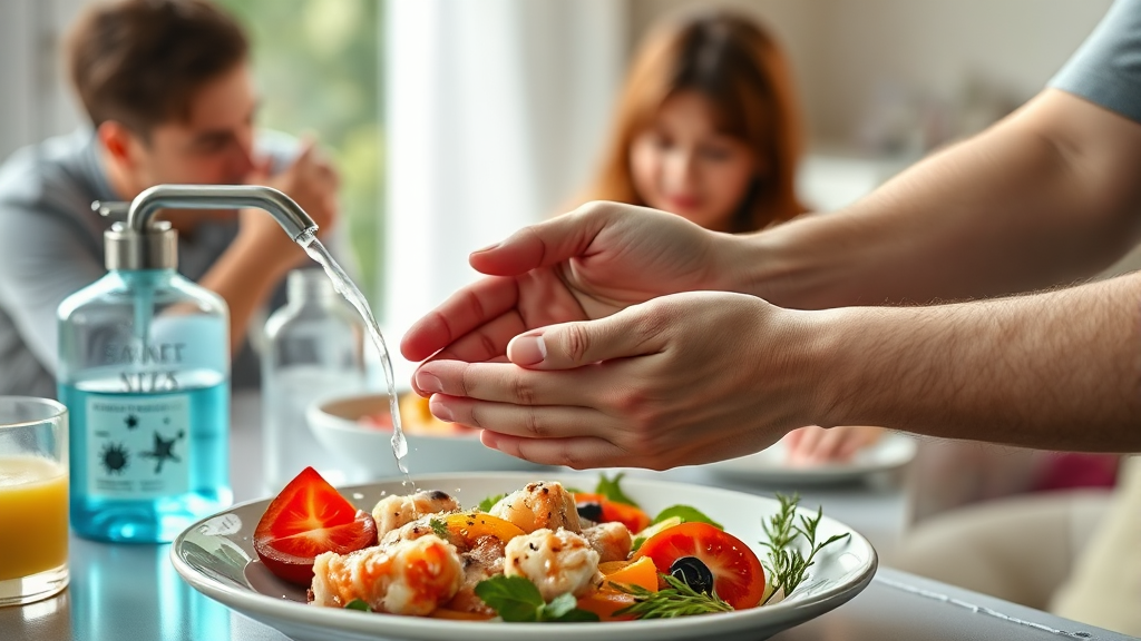 노로바이러스 예방을 위한 실천 (realistic 스타일)