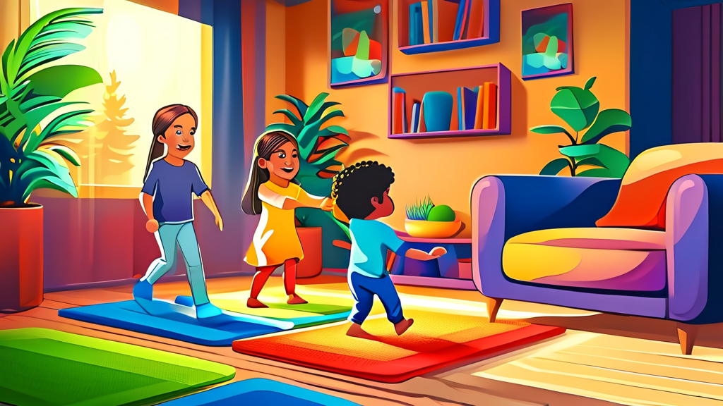 층간소음매트 사용 후 달라진 우리 집 생활 (cartoon 스타일)