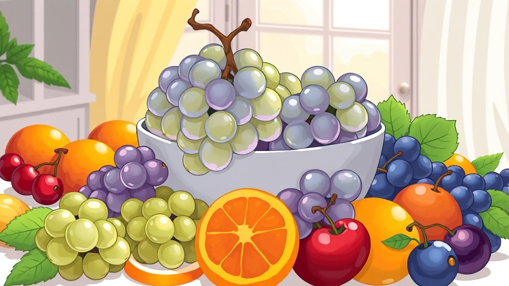 샤인머스켓 품종 & 기원 (cartoon 스타일)