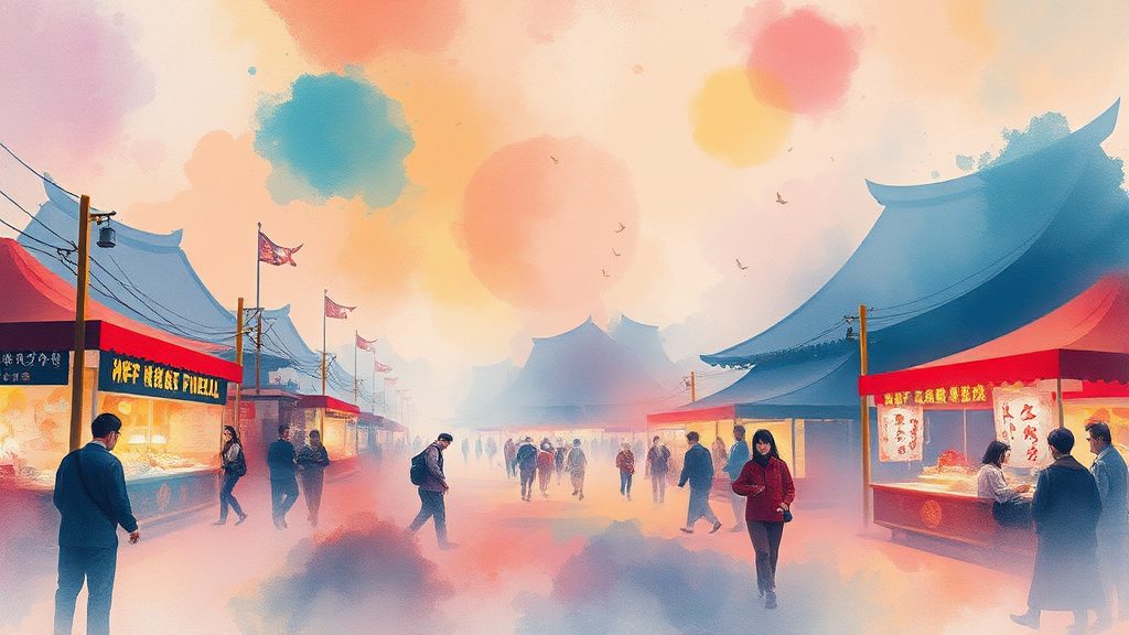 무주 맛집 탐방: 축제 즐거움 더하기 (watercolor 스타일)