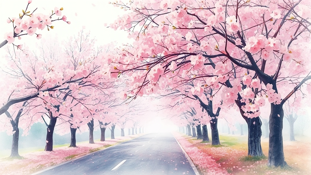 섬진강 벚꽃 개화 시기 & 축제 (watercolor 스타일)