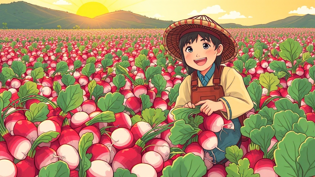 김장 무 심는 시기: 씨앗 파종부터 수확까지 (cartoon 스타일)