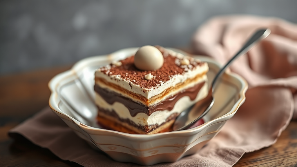 티라미수 케이크 특징 (realistic 스타일)