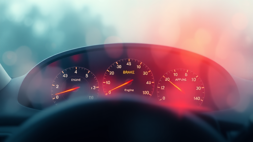 엔진, 브레이크, 타이어: 핵심 시스템 경고등 집중 분석 (watercolor 스타일)