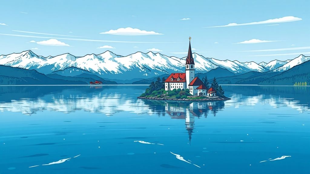 블레드 호수: 그림 같은 풍경 (cartoon 스타일)