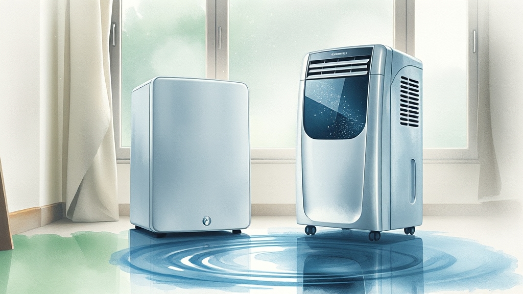 제습기 vs 에어컨 제습 모드 비교 (watercolor 스타일)