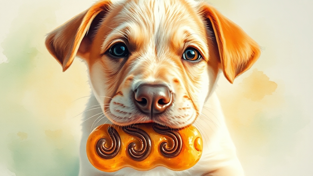 강아지 구강 질환 예방, 개껌의 역할은 무엇일까요? (watercolor 스타일)