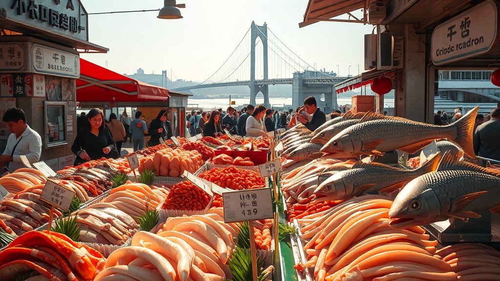 자갈치시장 연계 주변 명소 (realistic 스타일)