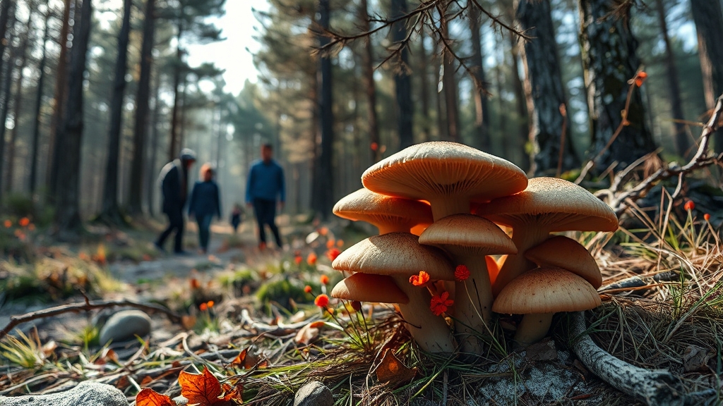 능이버섯 채취 시기 & 장소 (realistic 스타일)