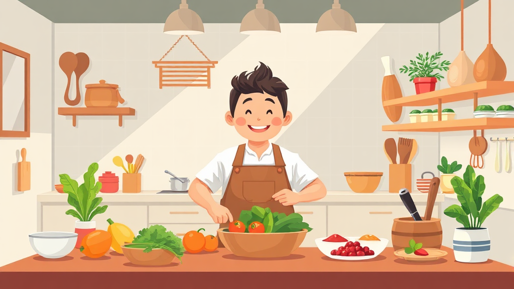 손태진 요리 비법: 글로벌 감성 (illustration 스타일)