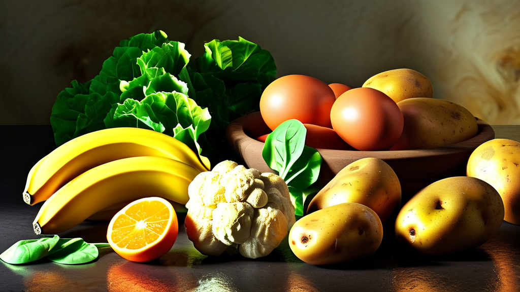 칼륨 풍부 음식: 건강한 다이어트의 핵심 (realistic 스타일)