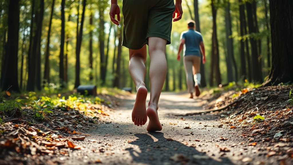 맨발걷기의 건강 효과와 치유 경험 (realistic 스타일)