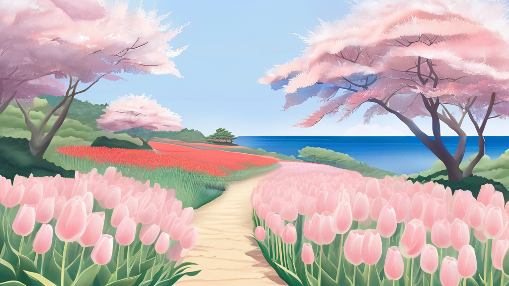 거제도 봄 여행: 놓치지 말아야 할 4곳 (watercolor 스타일)