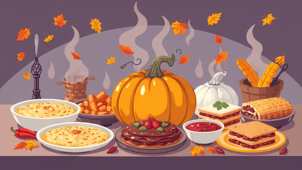 늙은호박 활용 요리 (cartoon 스타일)