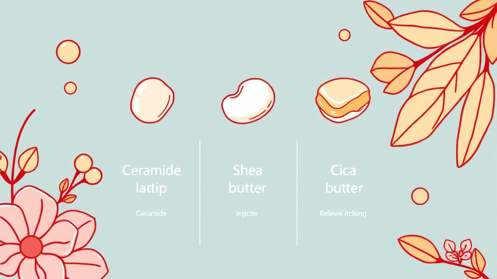 보습 성분 및 제품 특징 비교 (illustration 스타일)