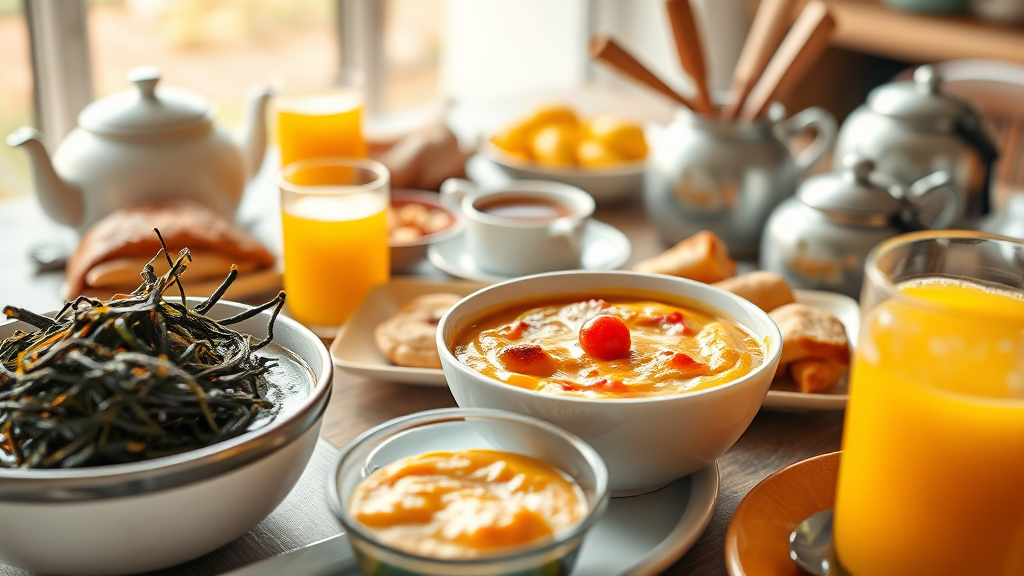 조식 뷔페 메뉴 구성 상세 안내 (realistic 스타일)