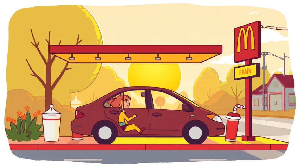 맥모닝 판매 시간 및 매장 정보 (cartoon 스타일)