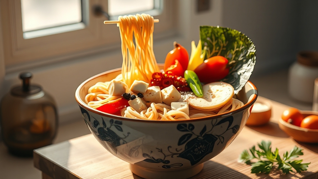 라면 종류별 칼로리 비교 (realistic 스타일)