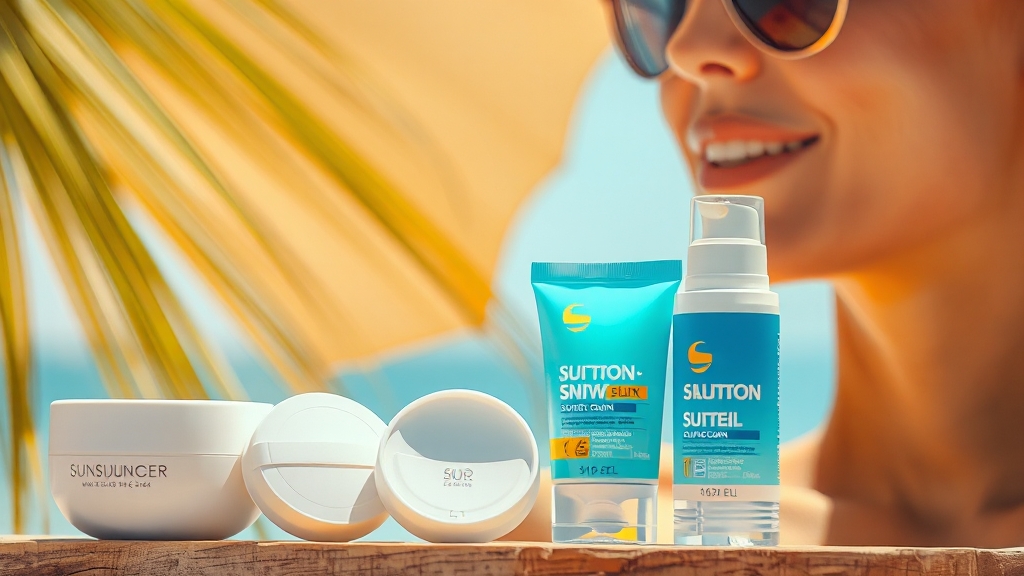 선크림 제형별 특징과 사용법 (realistic 스타일)