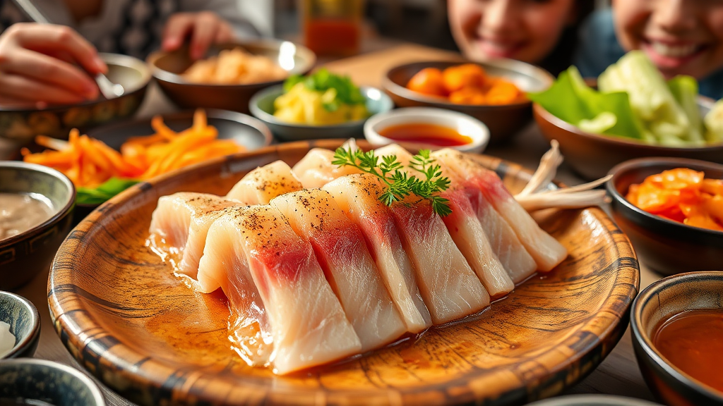 방어회 찰떡궁합 곁들임 메뉴 (realistic 스타일)