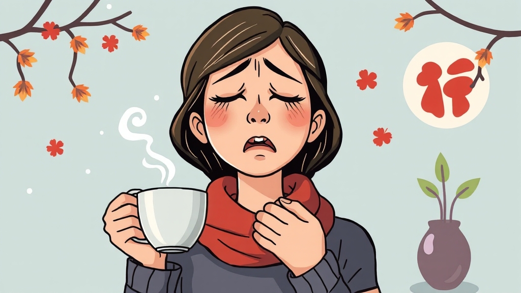 환절기 목 통증 원인 (cartoon 스타일)