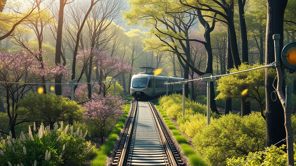 화담숲: 모노레일과 함께하는 봄꽃 산책 (realistic 스타일)