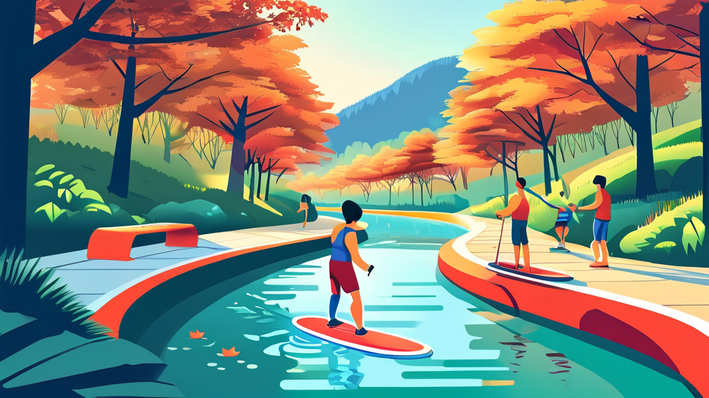 수상 스포츠 체험 시 안전 수칙 및 준비물 (cartoon 스타일)