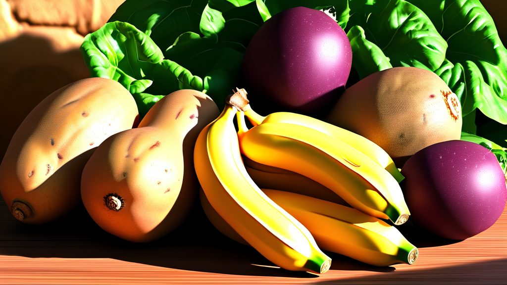 다이어트 식단에 칼륨을 더하는 마법: 바나나, 감자, 시금치 활용법 (realistic 스타일)