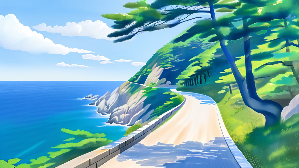 해동용궁사 방문을 위한 교통 및 주차 정보 (watercolor 스타일)