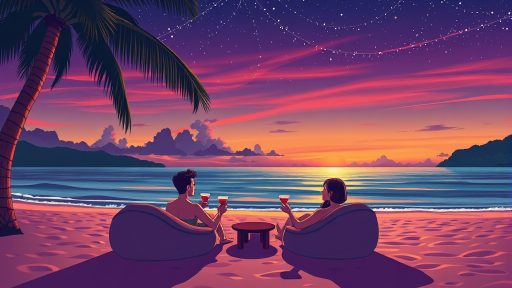 프라이빗 비치 & 비치바 경험 (illustration 스타일)