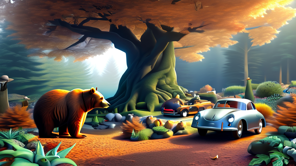 베어트리파크의 숨겨진 매력: 특별한 정원과 동물 친구들 (realistic 스타일)