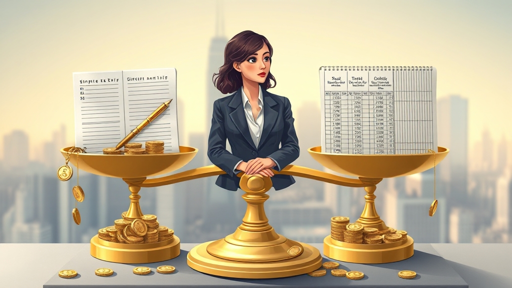 간편장부 vs 복식부기 선택 (illustration 스타일)