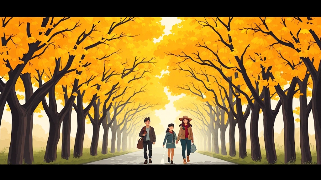 은행나무길 월별 변화 (cartoon 스타일)