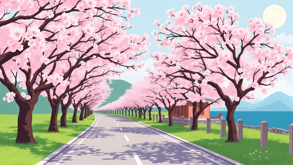 국내 벚꽃 명소 BEST 9: 숨 막히는 아름다움 속으로 (illustration 스타일)