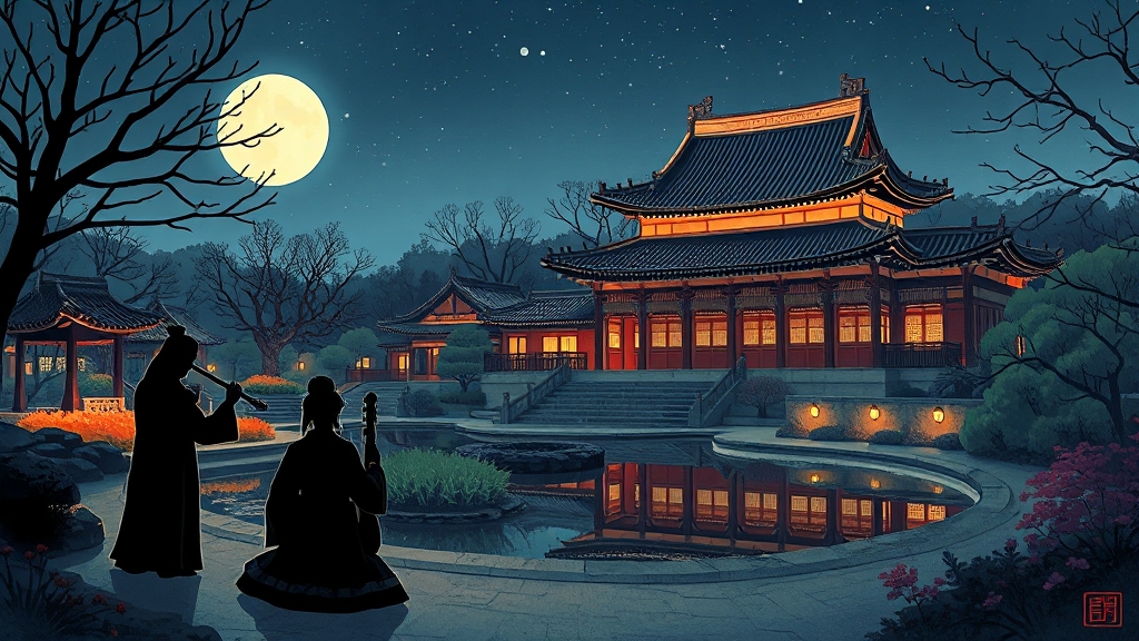 창덕궁 야경 명소 (cartoon 스타일)