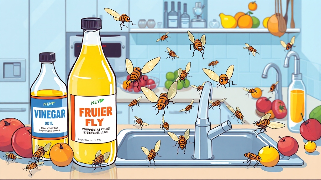 초파리 예방 & 근절, 식초 & 에탄올 활용법 (cartoon 스타일)