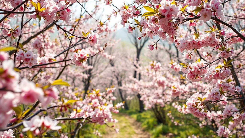 진주 매화숲: 봄의 정취를 만끽하는 환상적인 풍경 (realistic 스타일)