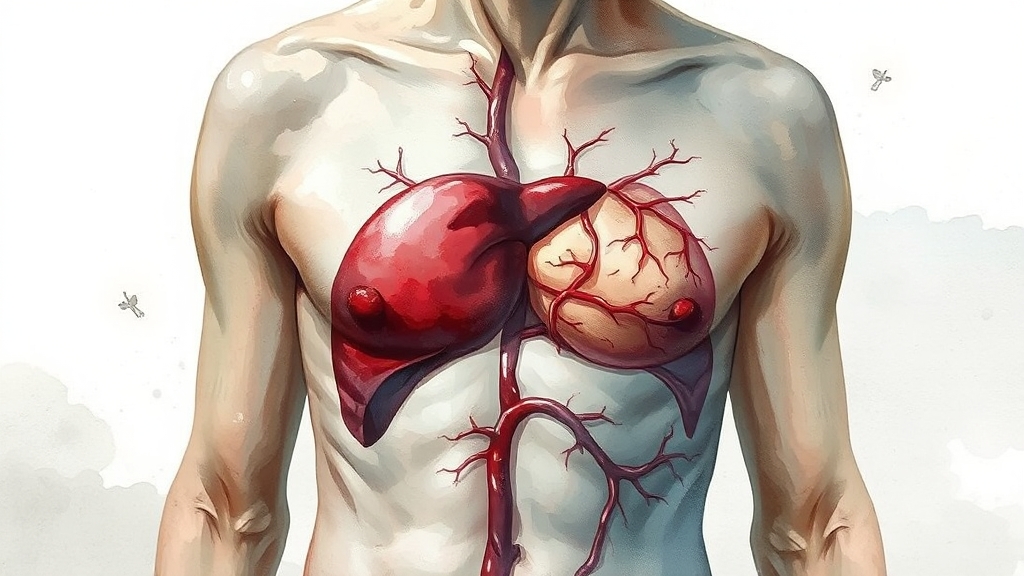 간경화와 복수의 관계 (watercolor 스타일)