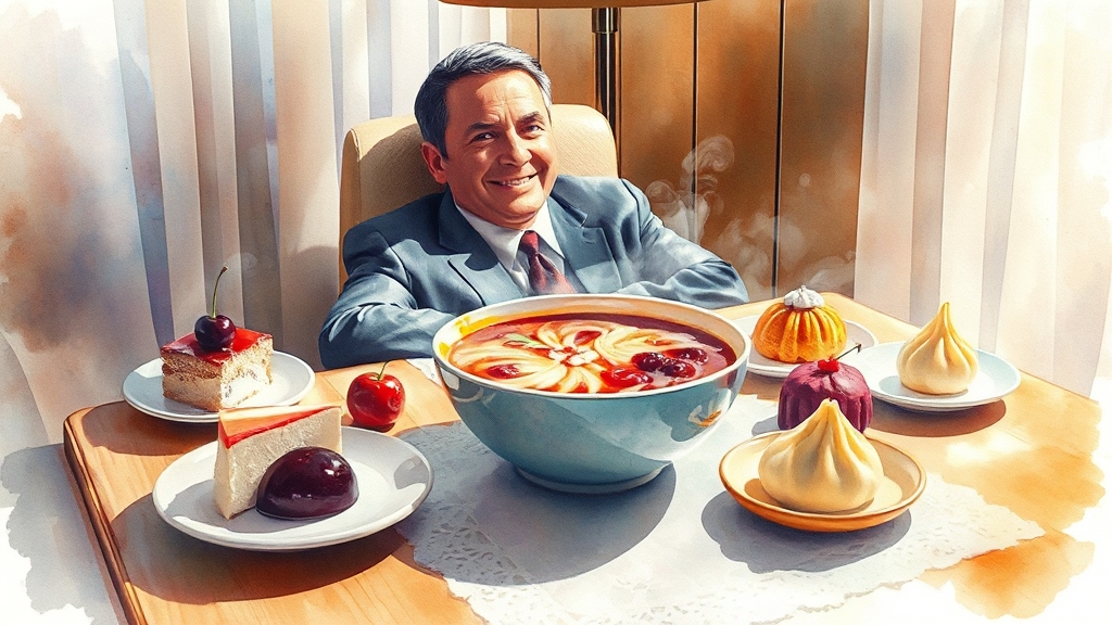 음식 메뉴 및 맛 평가 (watercolor 스타일)