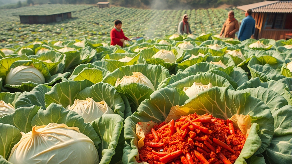 김장 재료 특징 및 품질 (realistic 스타일)