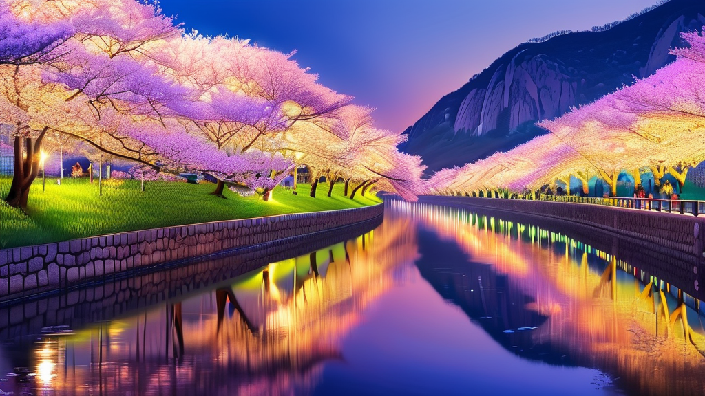 코스 정보: 벚꽃 터널을 만끽할 수 있는 최적의 경로 (realistic 스타일)