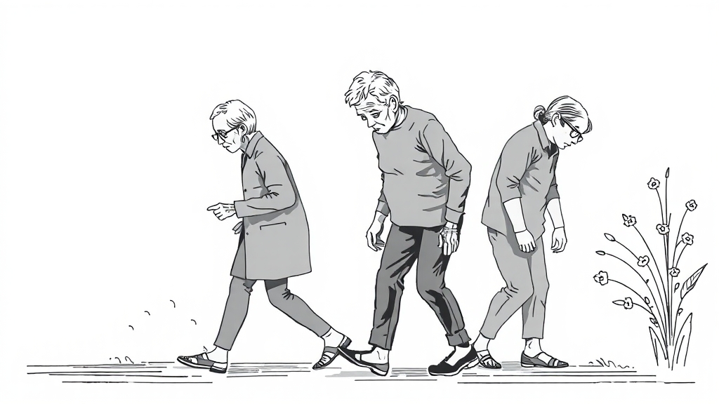 파킨슨병의 운동 증상과 단계 (illustration 스타일)