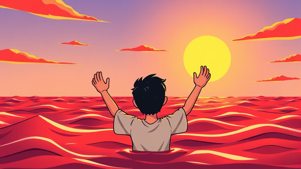 해돋이 후 소원 빌기: 의미 부여 및 실천 (cartoon 스타일)