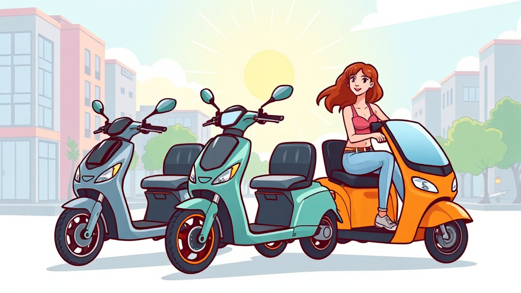 세발 전기 자전거 모델 비교 (cartoon 스타일)