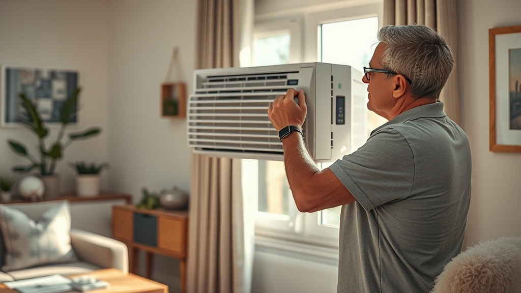 창문형 에어컨 설치 및 사용법 (realistic 스타일)