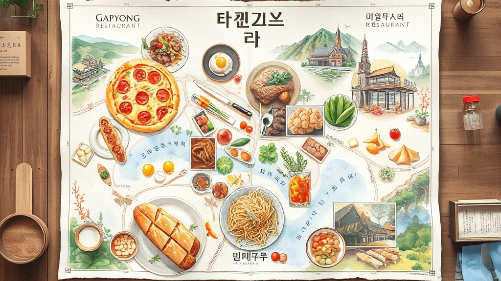 가평 지역별 숨은 맛집 탐방 (watercolor 스타일)