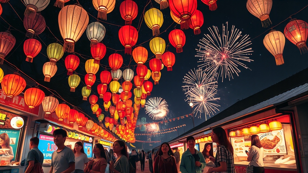 축제의 즐거움: 볼거리, 먹거리, 행사 (realistic 스타일)