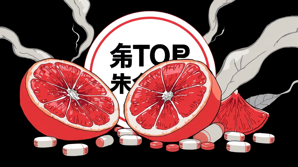 고지혈증 약과 음식/약물 상호작용 (illustration 스타일)